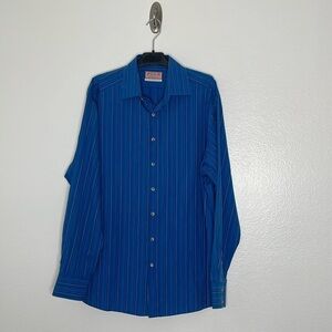 Thomas Pink Striped Button Down Shirt Men's XLarge Casual Fit Blue Red White 17"